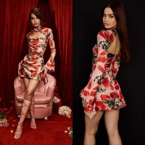 HOUSE OF CB 'Toira' Rose Print Draped Corset Dress - Picture 2 of 12